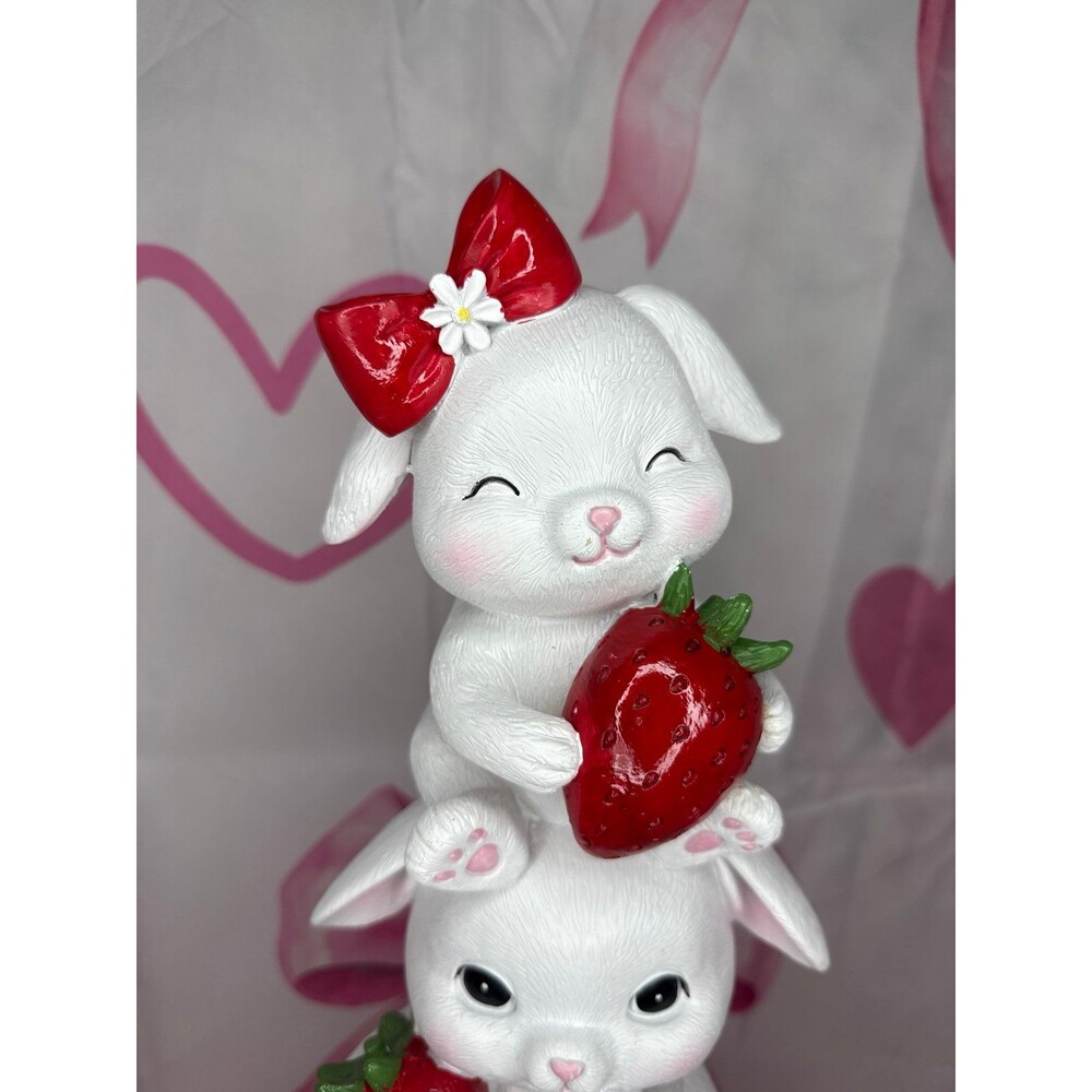 Easter Stacked Bunnies Holding Strawberries Decor - Picture 2 of 7
